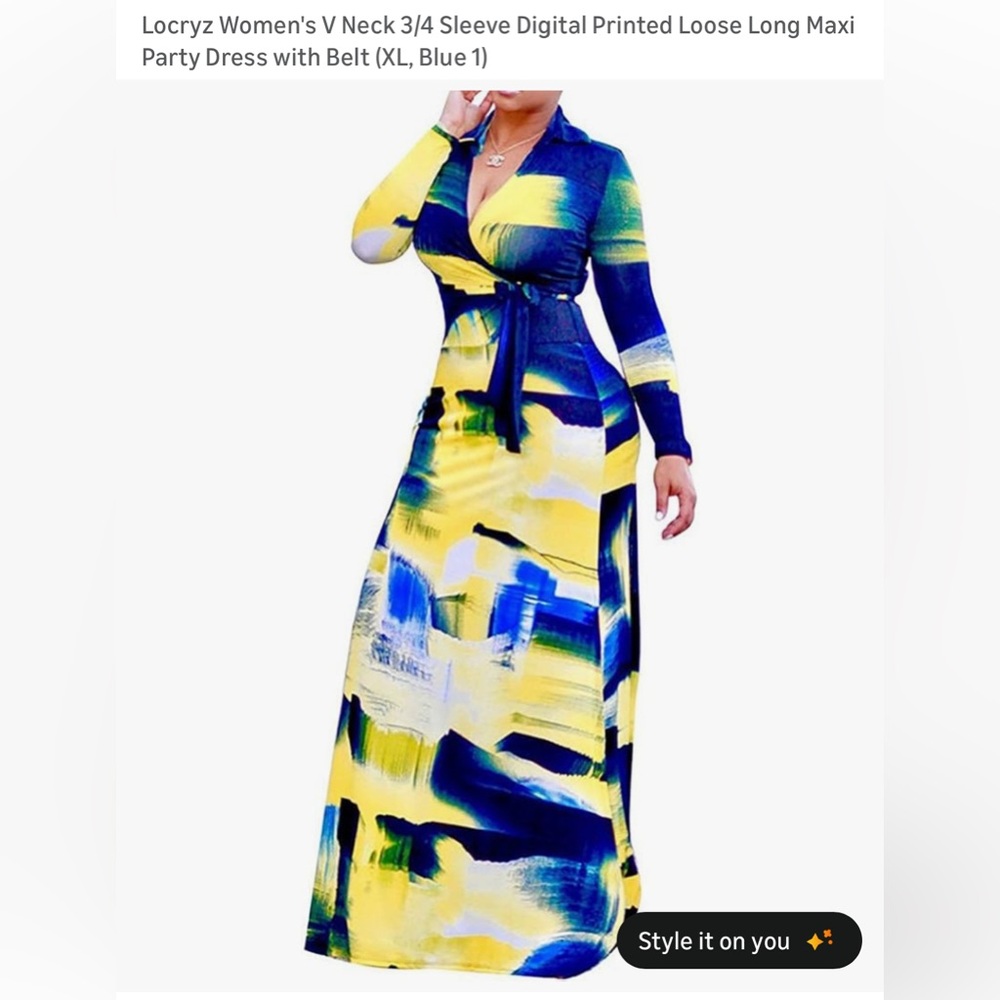 S1 Yellow and Blue 3/4 sleeve Maxi Dress